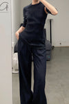 mame kurogouchi viscose hemp high waist pants MM22SS PT036 navy blue